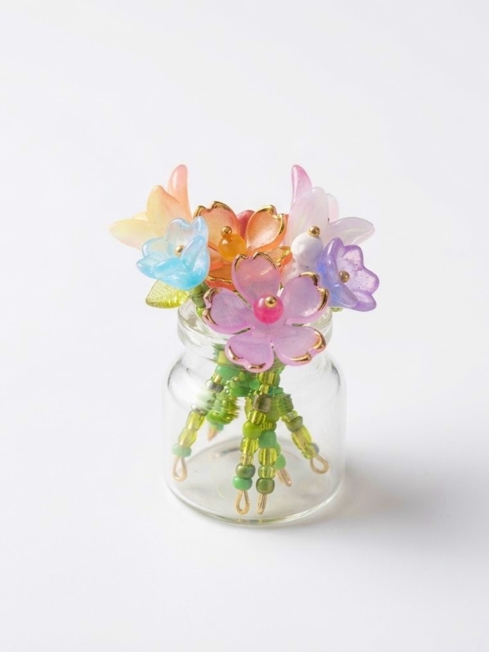 Micro Bouquet with Assorted Beaded Flowers & Mini Glass Vase